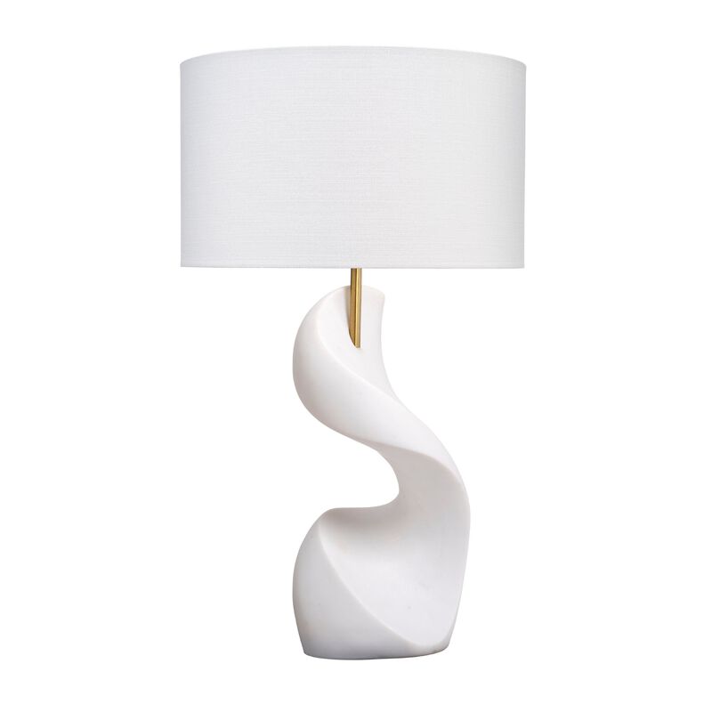 Koz Accent Table Lamp, Linen Shade, White Curved Sculpture 32 Inch