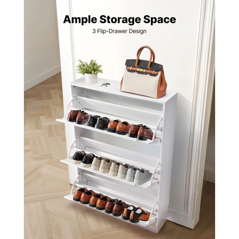 Modern Shoe Cabinet with 3 Flip Drawers, Anti-Tip Freestanding Organizer image number 6
