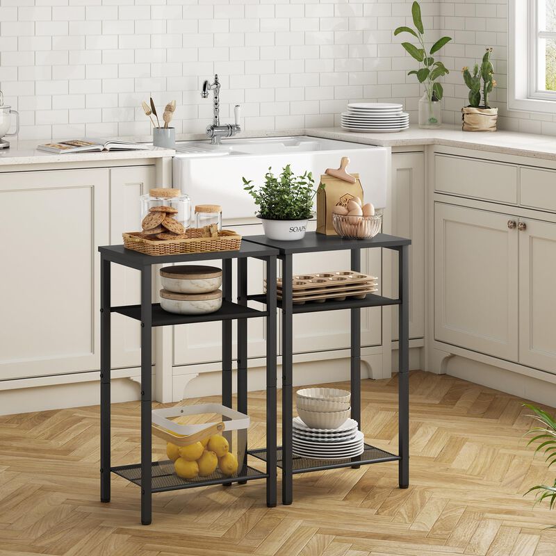 Hoctieon 2-Set 3 Tier End Table, Telephone Table Set of 2, Tall Side Table with Storage Set of 2, Small Nightstand for Small Spa