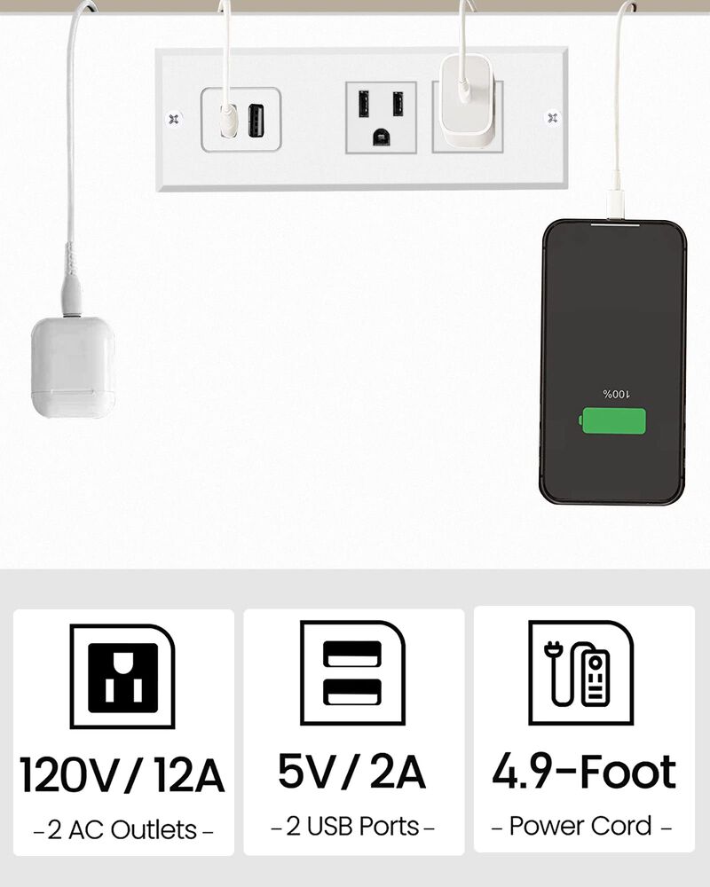 TUTOTAK End Table with Charging Station, Side Table with USB Ports and Outlets, Nightstand, 2-Tier Storage Shelf, Sofa Table for