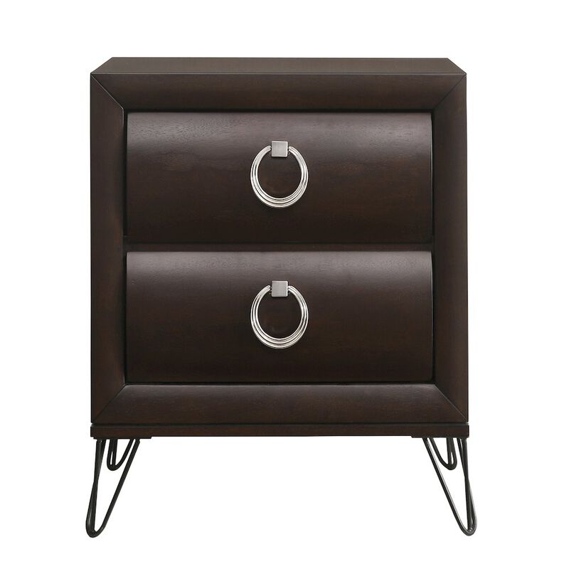 Plethoria Home Dark Merlot 2-Drawer Nightstand with Hairpin Legs