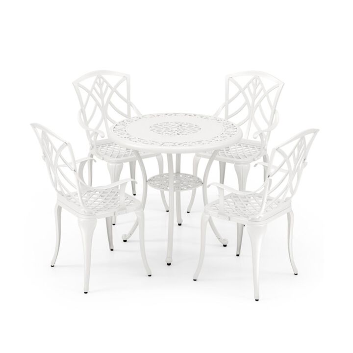 31.5" Round Cast Aluminum Patio Bar Table for 4 with 2" Umbrella Hole