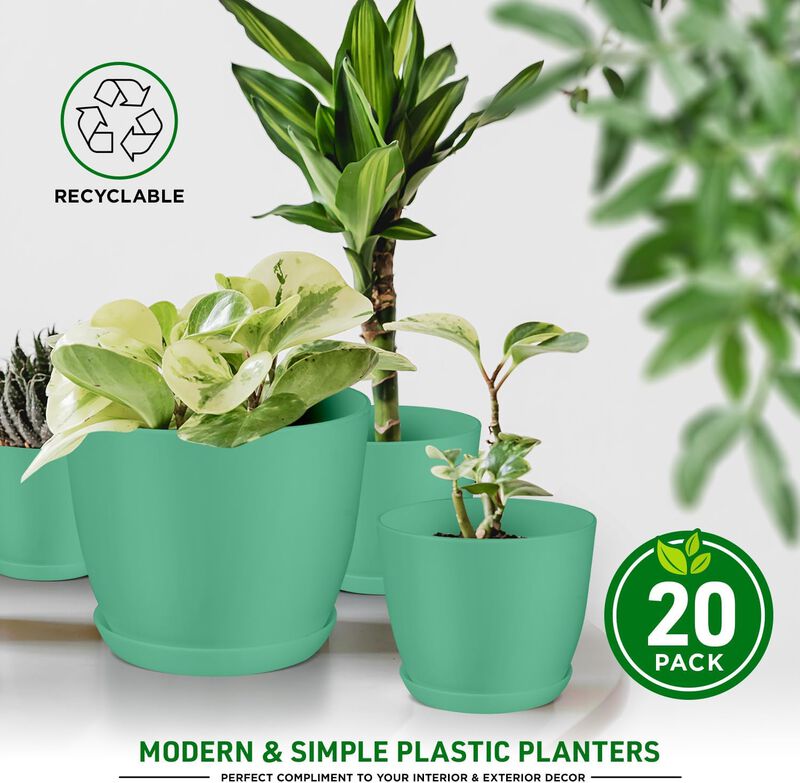 Planter Pots with Drainage Holes - Lightweight, Durable, and Space-Saving Pots for Indoor and Outdoor - Versatile Functionality, Simple Modern Design, Plastic Planter Pots