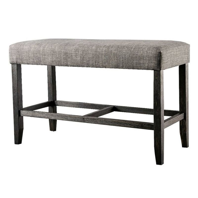 41 Inches Counter Height Bench with Padded Seating, Gray-Benzara