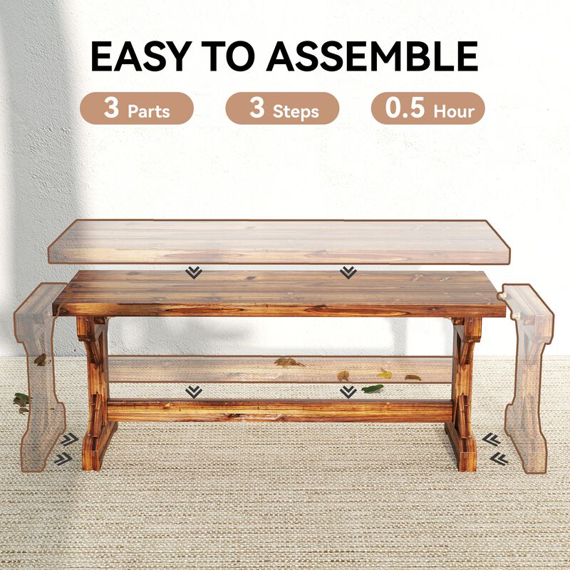 Hivvago Backless Wooden Patio Bench with X Base image number 5