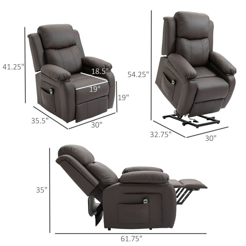 Living Room Power Lift Chair, PU Leather Electric Recliner Sofa Chair with Remote Control, Brown