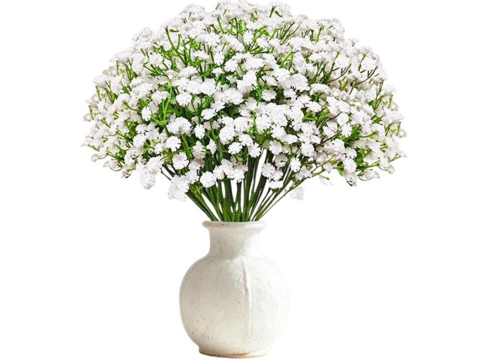 20 Piece White Artificial Baby Breath Flower Stems Real Touch Vase Filler