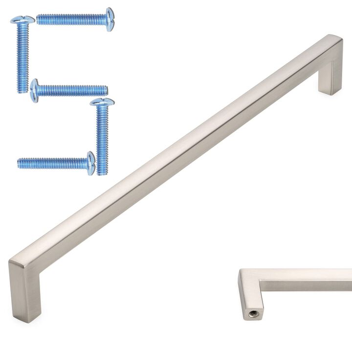 KOOFIZO Solid Square Bar Cabinet Handle - Brushed Nickel Furniture Pull, 7.6 Inch/192mm Screwhole Distance, Pack of 5 for Kitche