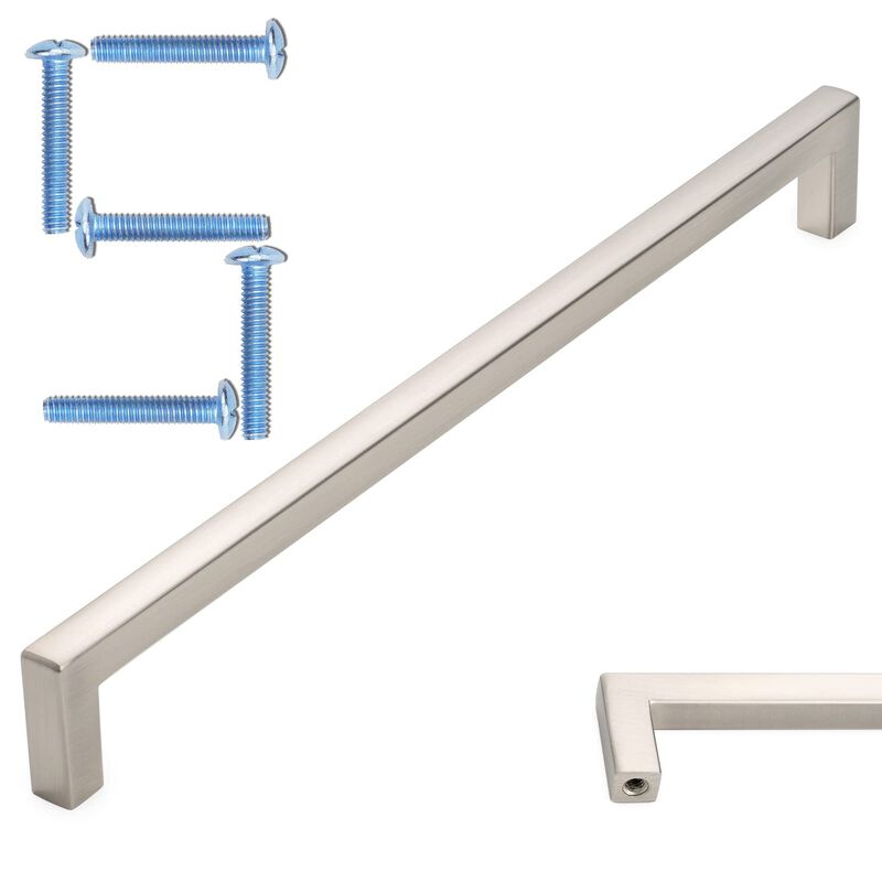 KOOFIZO Solid Square Bar Cabinet Handle - Brushed Nickel Furniture Pull, 7.6 Inch/192mm Screwhole Distance, Pack of 5 for Kitche