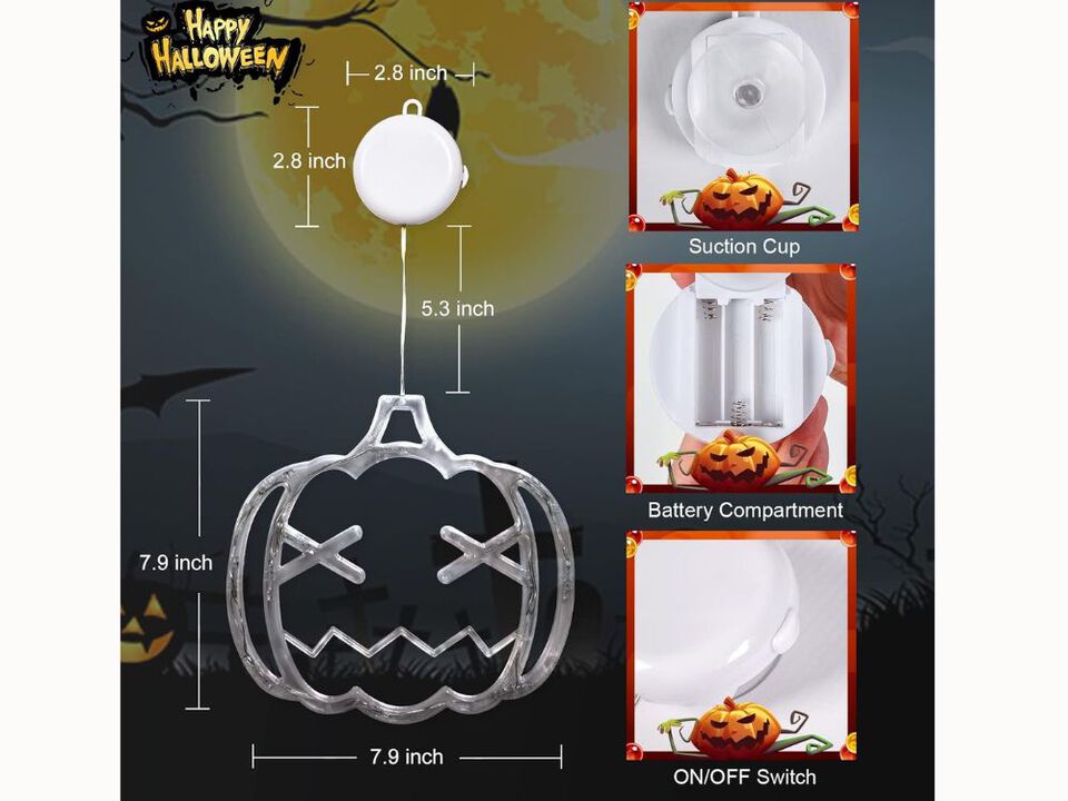 2025 Halloween LED Window Lights – 3-Pack Pumpkin, Ghost & Bat with Suction Cups, Timer & Slow Fade Mode