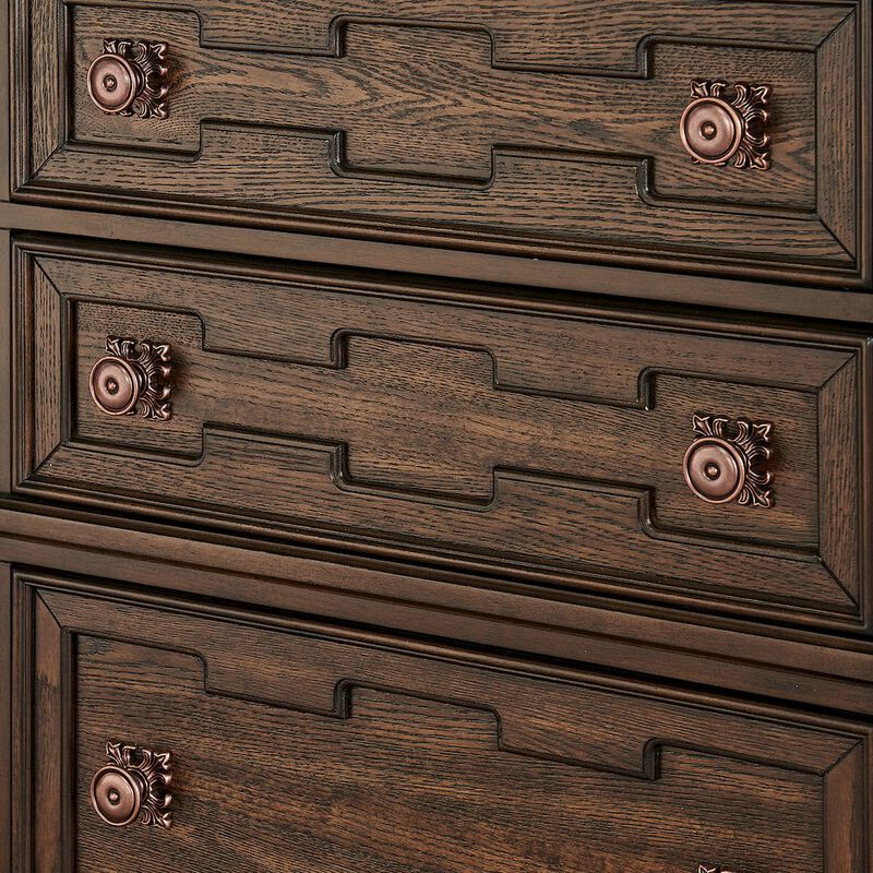 Best Master Furniture Belvedere 54" Traditional 5-Drawer Tallboy Chest, Carved Wood - Dark Cherry image number 6