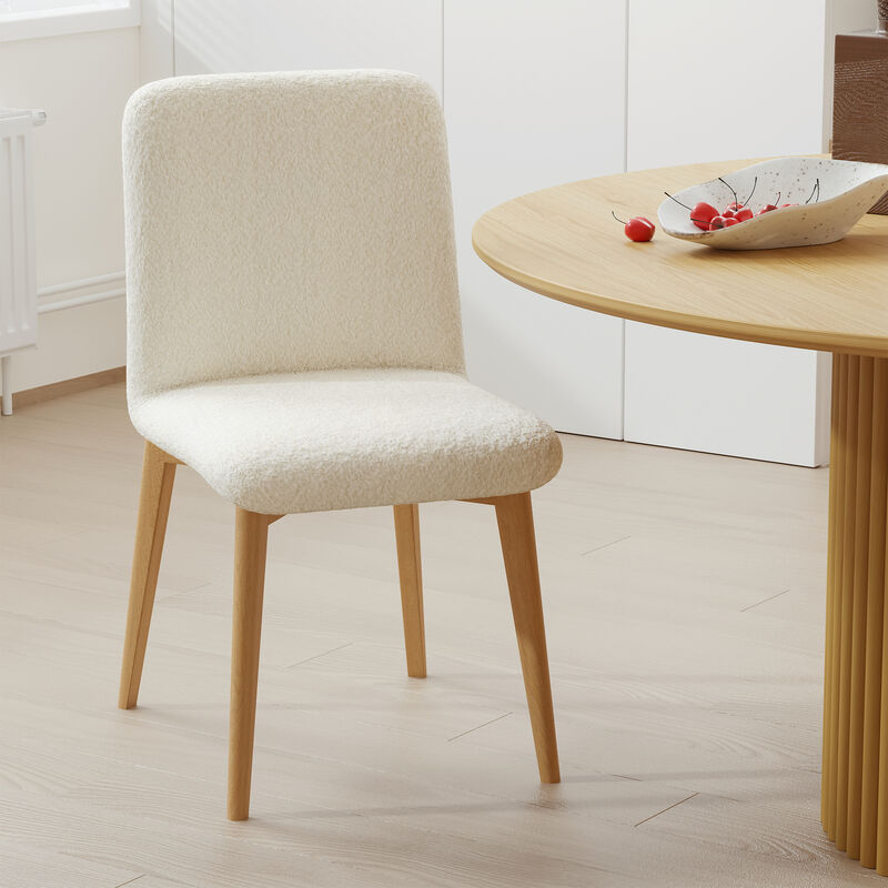 Hivvago Set of Two Off White And Natural Boucle Upholstered Dining Side Chairs