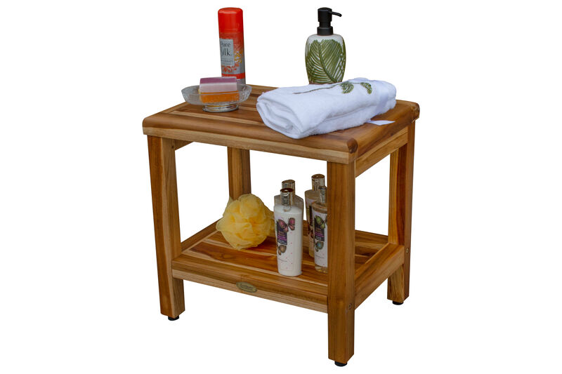 EcoDecors EarthyTeak Classic 18" Teak Shower Bench With Shelf
