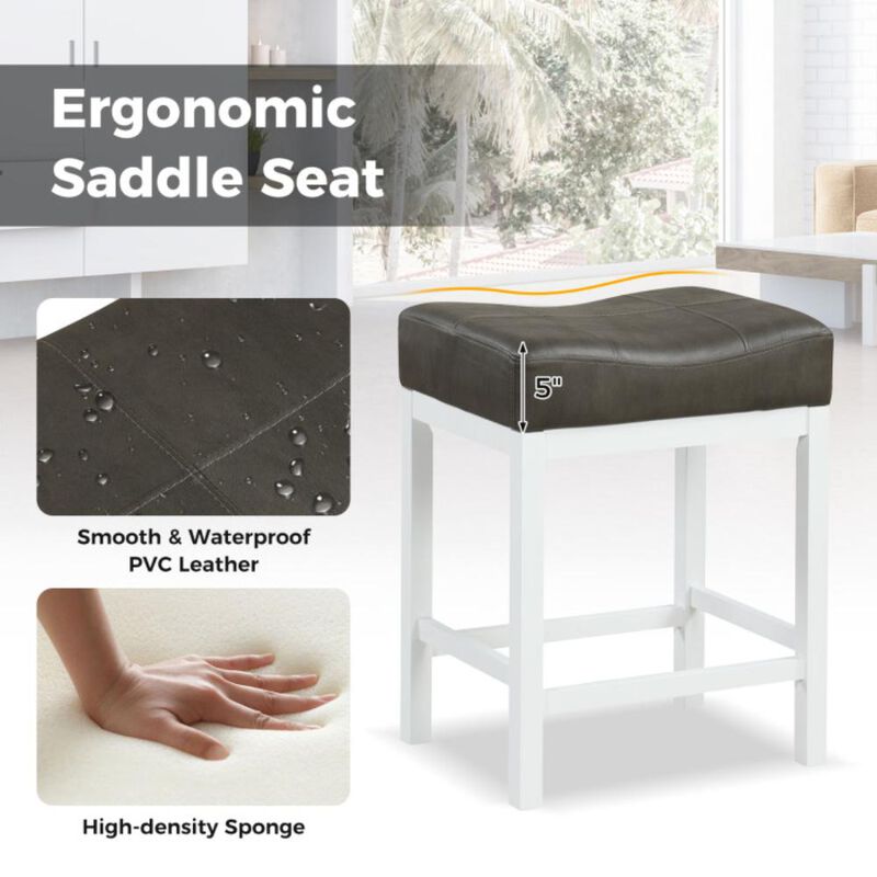 Hivvago Linen Fabric Saddle Stools Set of 2 with Cushioned Seat