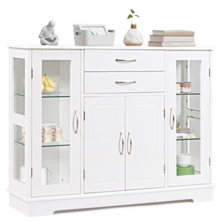 Classic Wood Sideboard Buffet Cabinet with Glass Panels & Storage