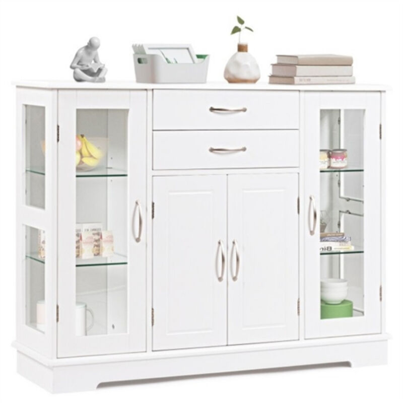 Classic Wood Sideboard Buffet Cabinet with Glass Panels & Storage