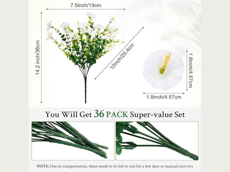 36 Bundle White Artificial Morning Glory Flowers UV Resistant Outdoor Garden image number 2
