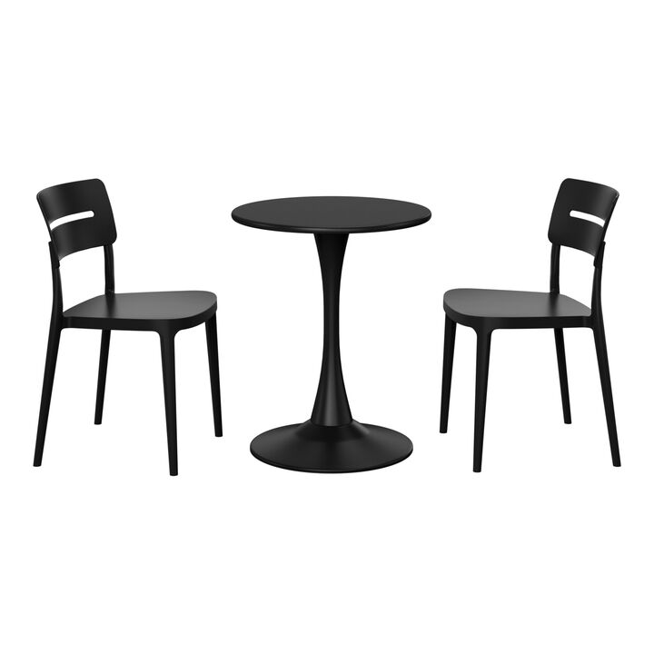 WestinTrends 3-Piece Outdoor Round Metal Patio Dining Table Set With Stackable Patio Chairs
