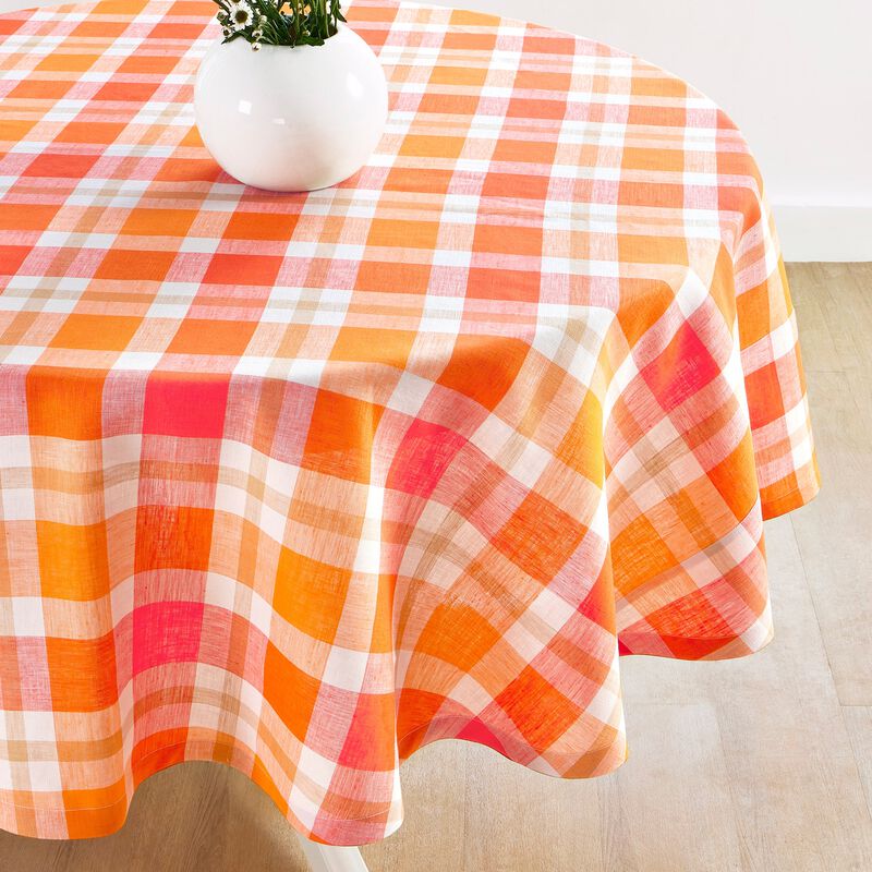 Solino Home Fall Buffalo Check 100% Linen Round Tablecloth &ndash; Handcrafted, Machine Washable, Perfect for Holiday and Everyday Dining