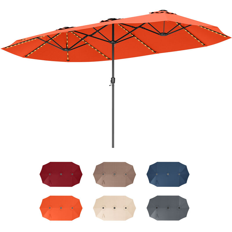 Extra-Large Patio Umbrella with LED Solar Lights and Crank Handle