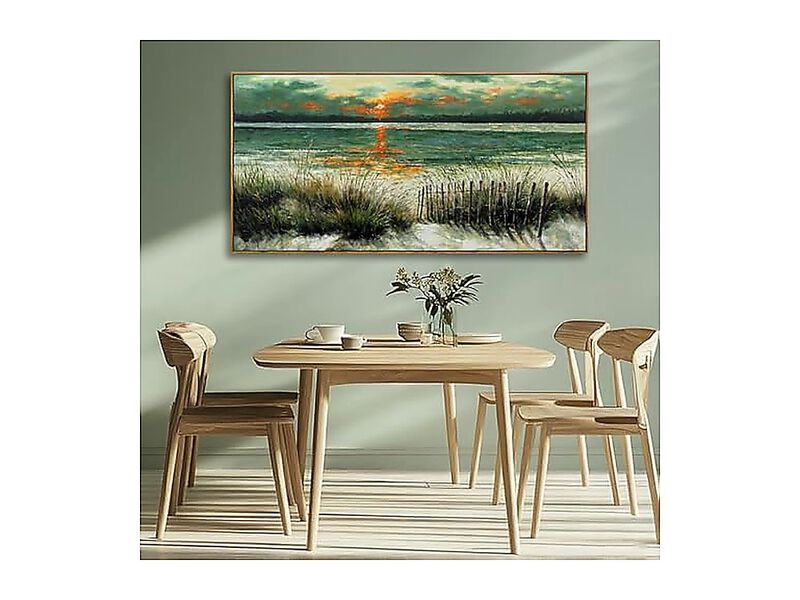 Green Abstract Wall Art Sunrise Beach Sea Ocean Sage Landscape Decor Poster Room image number 2