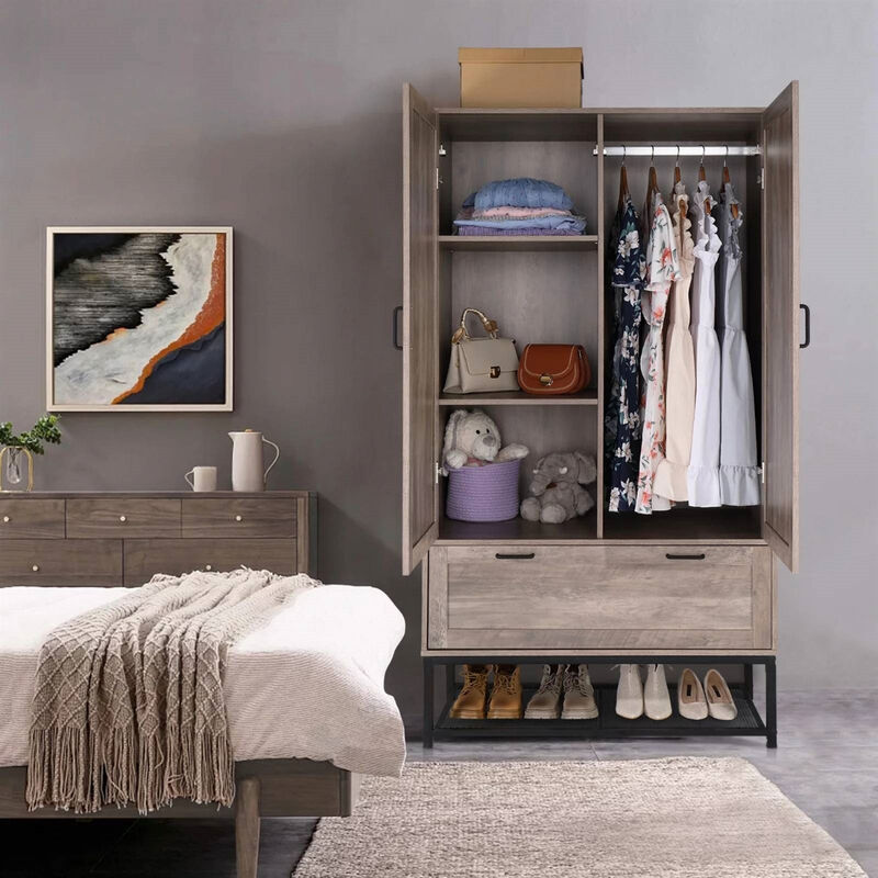 Modern Bedroom Cabinet with Hanging Rod and Shoe Rack