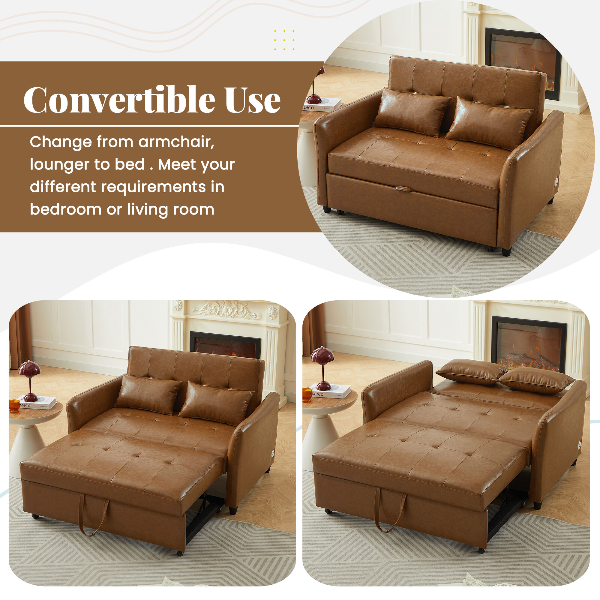 Convertible PU Loveseat Sleeper Sofa Bed