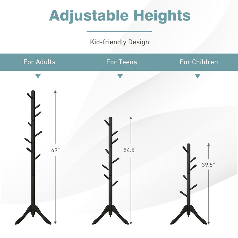 Adjustable Wooden Tree Coat Rack with 8 Hooks