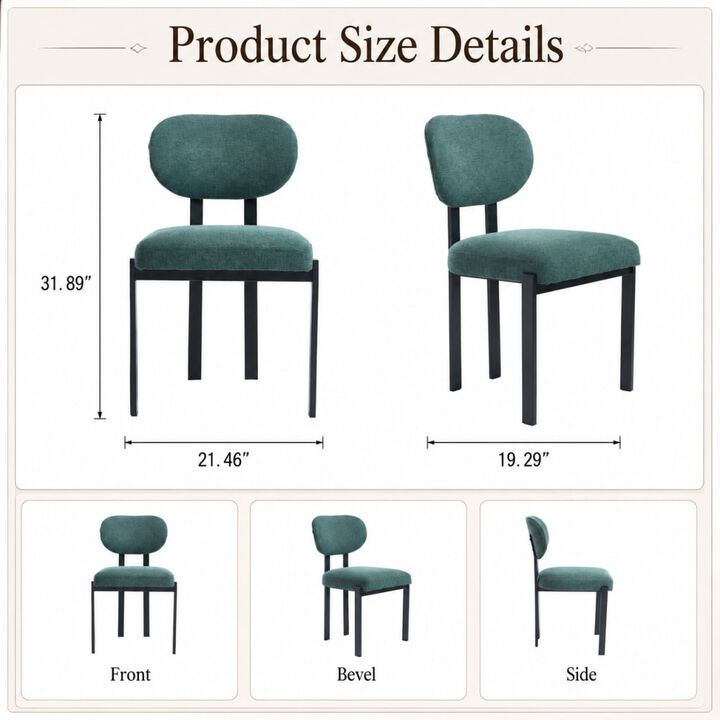 GOODSILO Mid-Century Upholstered Dining Chairs Set of 2, Ergonomic Curved Backrest Seating for Kitchen and Dining Room Spaces