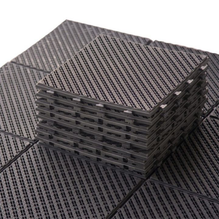 CLIHOME 12"x12" Square Composite Decking Tiles, Four Slat Plastic Outdoor Interlocking Deck Tiles(Pack of 36)