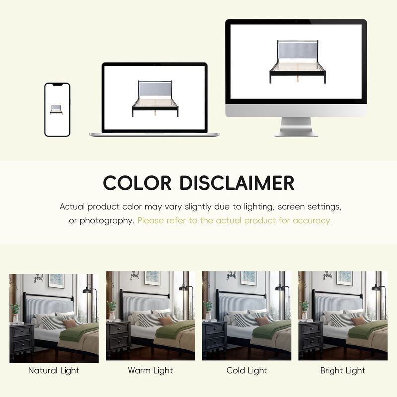 Christopher Knight Home Erica Modern Rubberwood Platform Bed Frame with Light Grey Fluffy Headboard