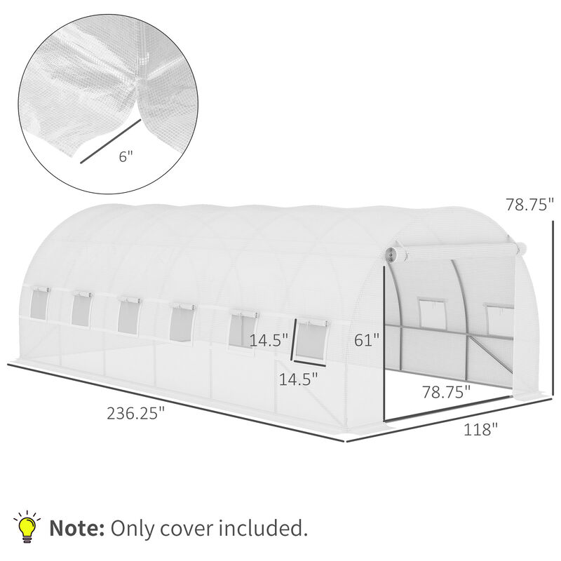 Outsunny 19.7' x 9.8' x 6.6' Plastic Greenhouse Cover Replacement, Heavy Duty Waterproof Tarp for Hoop House, Sheeting with 12 Windows, Door & Reinforcement Grid, White
