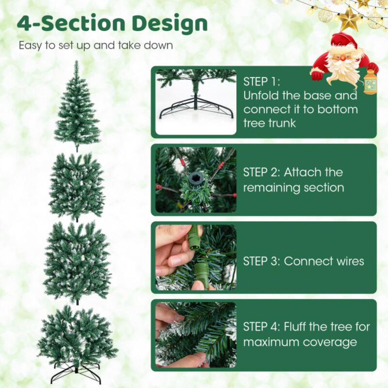 Hivvago 9 FT Pre-Lit Artificial Christmas Tree with 1298 Snowy Branch Tips image number 7
