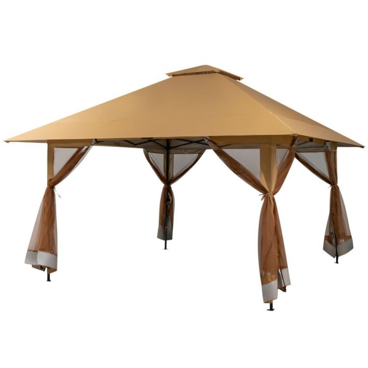 Pop-up Instant Canopy Tent with Mesh Sidewall-Gray
