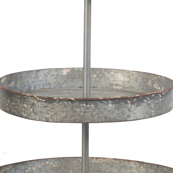 24 Inch Metal Decorative Stand, 3 Tiers with Round Trays, Gray - Benzara