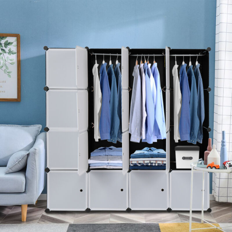 Multi-Functional  Plastic Storage Organizer, Modular Closet Cabinet with Doors & Clothes Rails image number 1