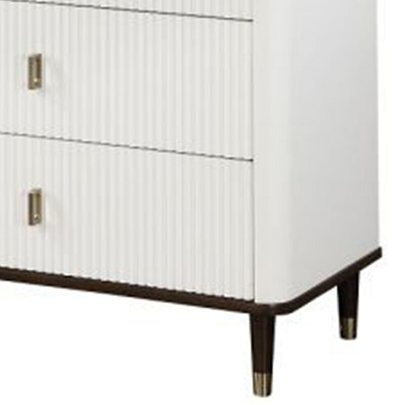 Benjara Aren 36 Inch Tall Dresser Chest, Jewelry Tray, 5 Drawers, Solid Wood, White and Brown