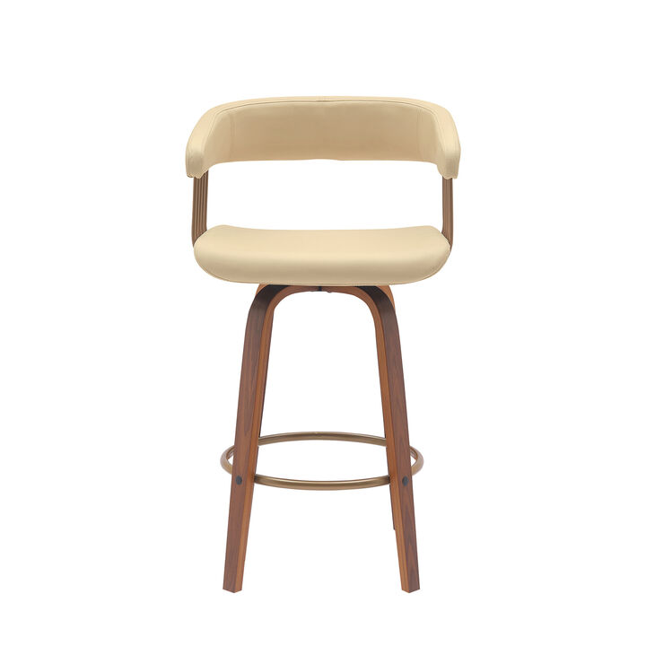 HomeRoots Faux Leather Counter Stool with Armrests and Bucket Seat