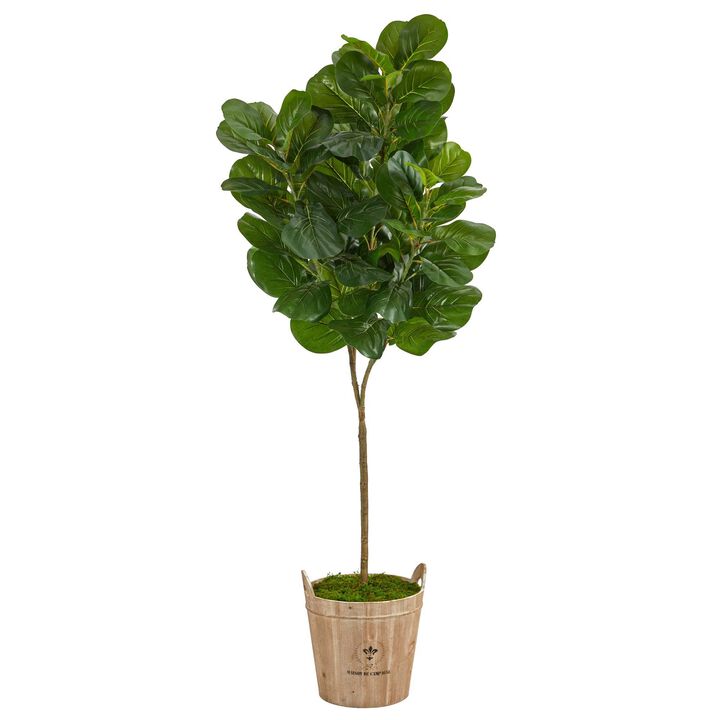 Nearly Natural 74-in Fiddle leaf Fig Artificial Tree in Farmhouse Planter