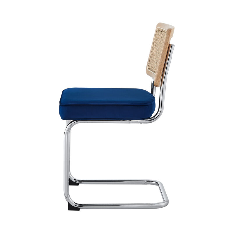 Hivvago Set of Two Navy Blue and Silver Upholstered Velvet Dining Side Chairs