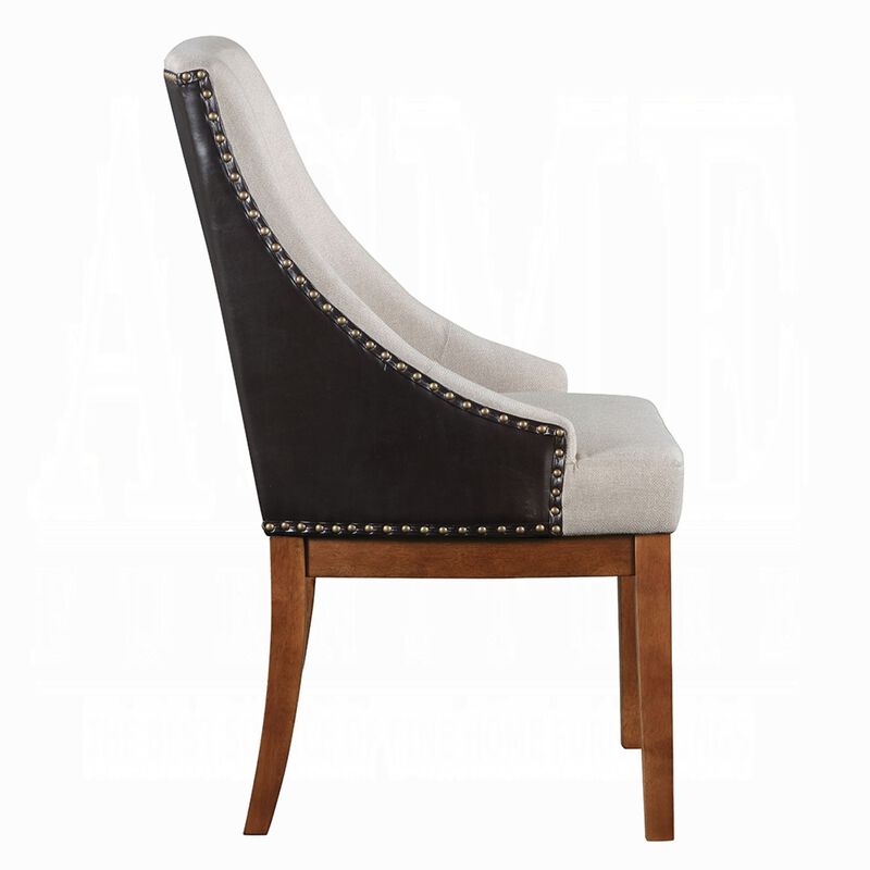 Elsie Dining Chair Set of 2, Foam Fill, Nailed Faux Leather Back, Brown image number 3