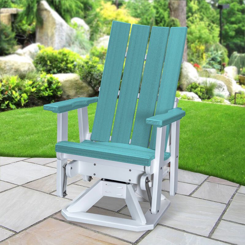 American Furniture Classics Brandon Swivel Glider in Aruba Blue on a White Base