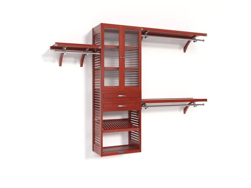 Solid Wood Walk-In Closet Organizer with 2  Drawers and Glass Doors