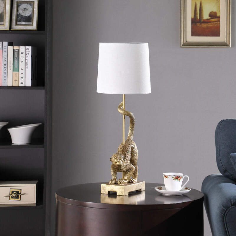 ELEMENT ACE 24 Inch Decorative Polyresin Table Lamp with Cotton Linen Semi Drum Shade for Living Room Bedroom Office Accent Lighting Home Decor image number 3