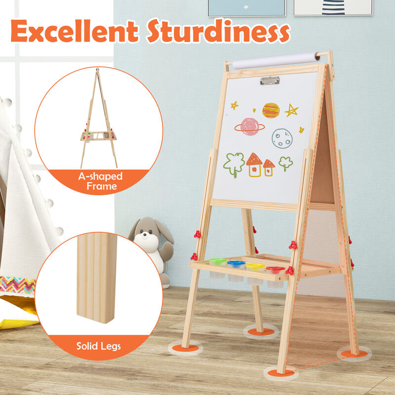 Kids Adjustable Double-Sided Easel with 4 Paint Cups and Art Supplies Storage image number 4