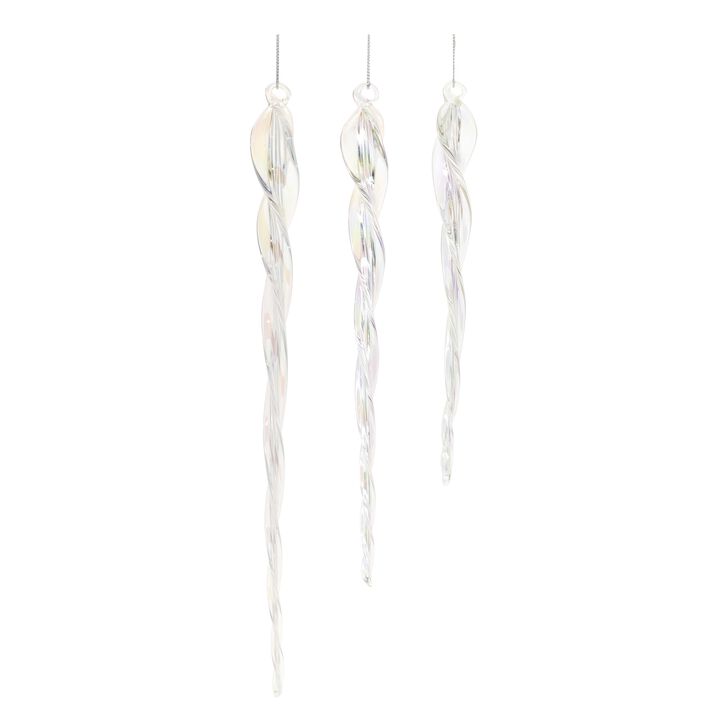Glass Icicle Christmas Ornaments (Set of 18) – Elegant Hanging Frosted Look Drops for Seasonal Decorating