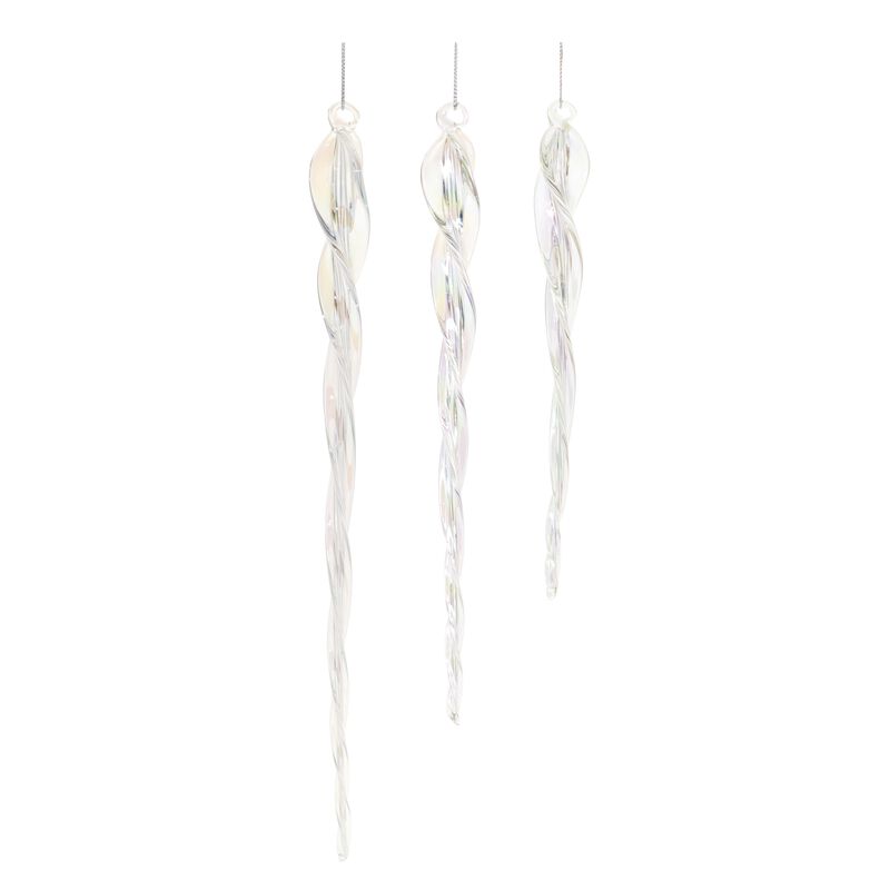 Glass Icicle Christmas Ornaments (Set of 18) – Elegant Hanging Frosted Look Drops for Seasonal Decorating