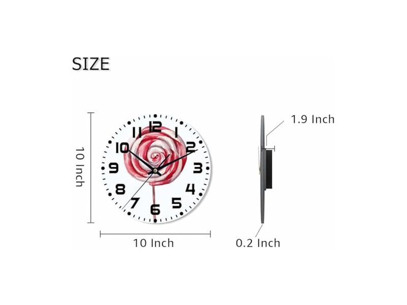 Lollipop Sugar Candy Red White Stripe Wall Clock 10 Inch Silent Non Ticking image number 1