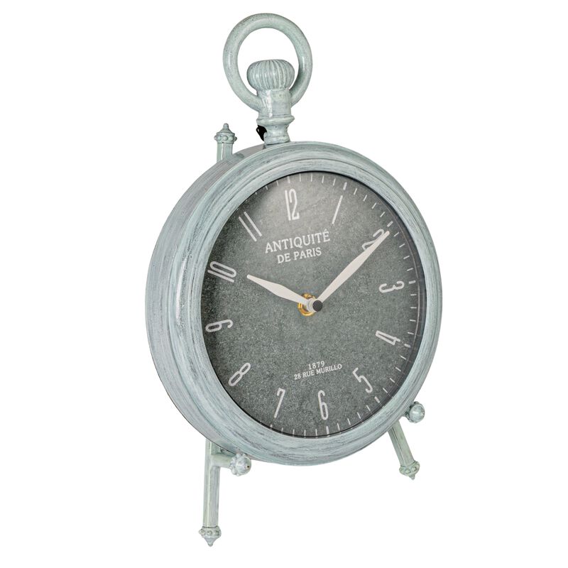 Antique Reproduction Pewter Mantel Clock in Soft Blue Finish image number 0