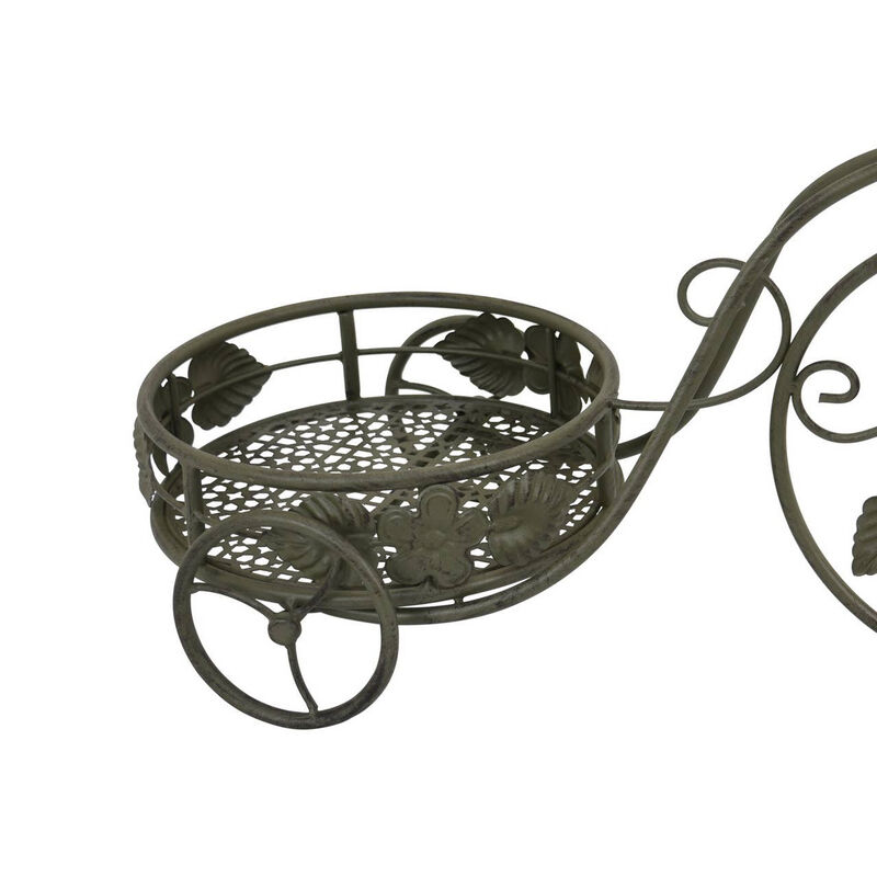 Covey Accent Plant Stand Tricycle, 2 Round Pots, Green Metal 21 Inch